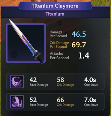 Titanium Claymore to illustrate the attributes of a claymore in Len's Island