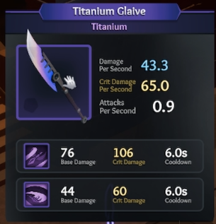 Titanium Glaive illustrate the attributes of a glaive in Len's Island