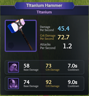 Titanium Hammer illustrate the attributes of a hammer in Len's Island