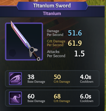 Titanium Sword to illustrate the attributes of a sword in Len's Island